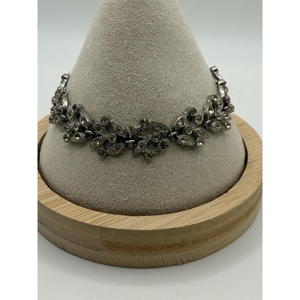 Vintage Art Deco Rhinestone Bracelet Silver Tone 7" READ